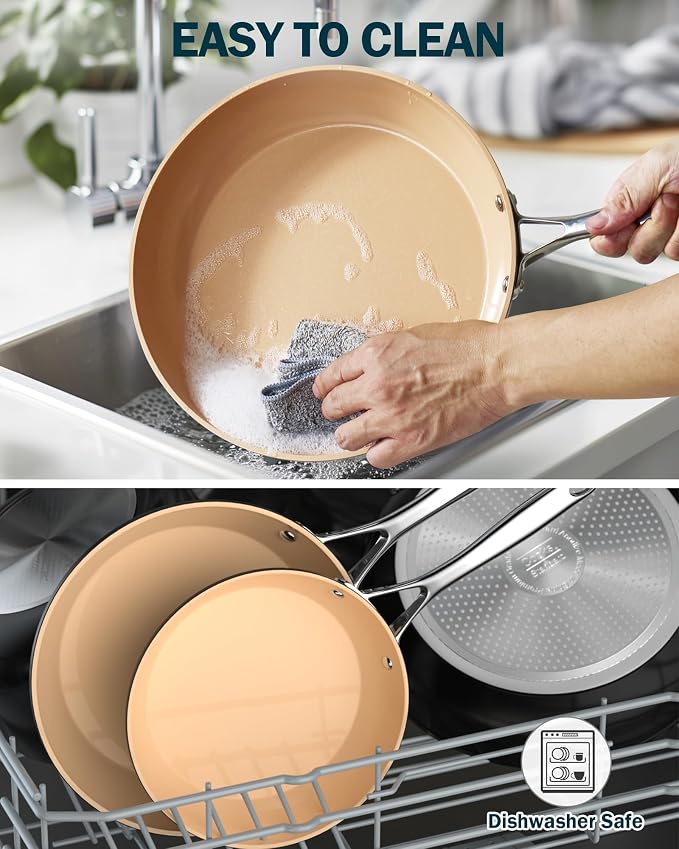 Cooks Standard 3-Piece Hard Anodized Ceramic Nonstick Skillet Set | Induction Ready 8",9.5"&11" Frying Pan with Riveted Stay-Cool Handle, Egg & Omelette Pan, Oven Safe, Black Apricot