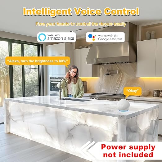 Lichaser 8 Pack LED Backlight Sheet White 6000K 24V 36W, Dimmable LED Panel Sheet Compatible with Alexa, Flexible Backlit Light Remote & APP Control, 19.7X9.7 Inch for Marble, Onyx, Quartz Countertop