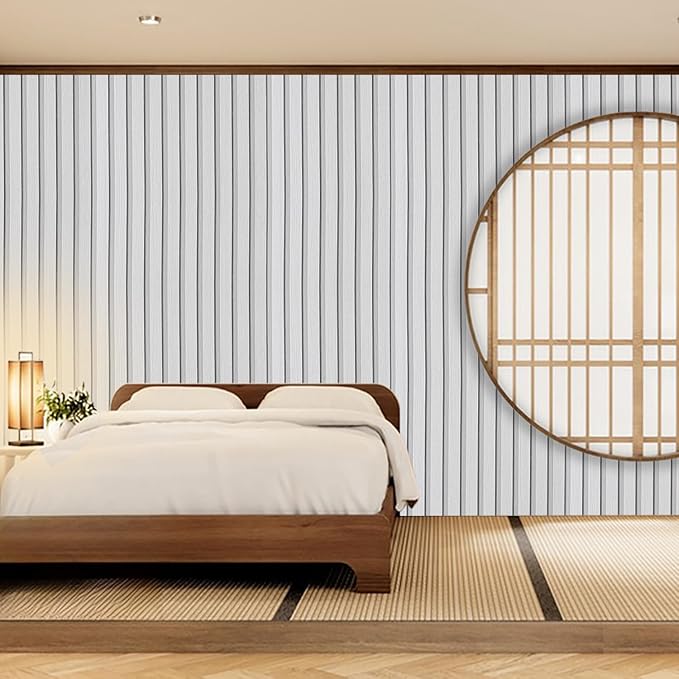 White Wood Slat Wallpaper - Peel & Stick Self-Adhesive (35.4" x 200" Large Roll), Wood Effect Contact Paper for Walls, Removable DIY Wall Covering for Bedroom, Living Room & Accent Walls