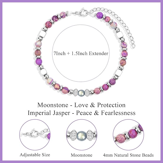 JoycuFF 𝗚𝗶𝗳𝘁𝘀 𝗳𝗼𝗿 𝗪𝗼𝗺𝗲𝗻 𝗠𝗼𝗼𝗻𝘀𝘁𝗼𝗻𝗲 𝗕𝗿𝗮𝗰𝗲𝗹𝗲𝘁 Amazonite Colorful Imperial Jasper Stainless Steel Beads Bracelets, Mothers Day Birthday Christmas Valentines Graduation Gifts