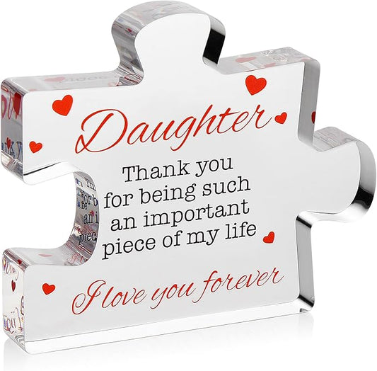 VELENTI Engraved Acrylic Block Puzzle - Daughter Gift from Mom and Dad - Cute Father, Mother to Daughter Gift for Home Decor