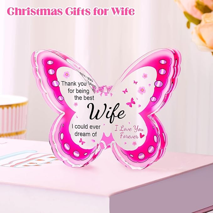 Mothers Day Gifts for Wife, Wife Mothers Day Gifts - Acrylic Butterfly Plaque To My Wife 4.3×3.3 in, Birthday Anniversary Christmas Valentines Day Gifts for Wife from Husband