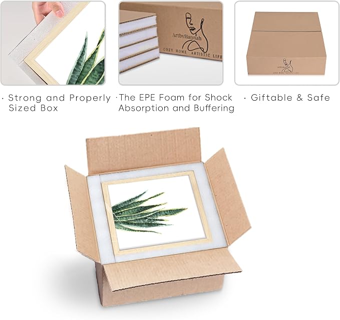 ArtbyHannah Framed Bathroom Wall Art Decor, 10x10 Inch 4 Pack Botanical Gallery Wall Frame Set Modern Farmhouse Sage Green Prints Artwork for Spa, Restroom, Bedroom, Office Decoration (Beige)