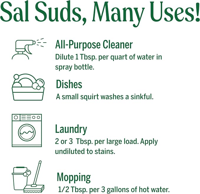 Dr. Bronner's - Sal Suds Biodegradable Cleaner (16 Ounce, 2-Pack) - All-Purpose, Pine Cleaner for Floors, Laundry and Dishes, Concentrated, Cuts Grease and Dirt, Powerful Formula