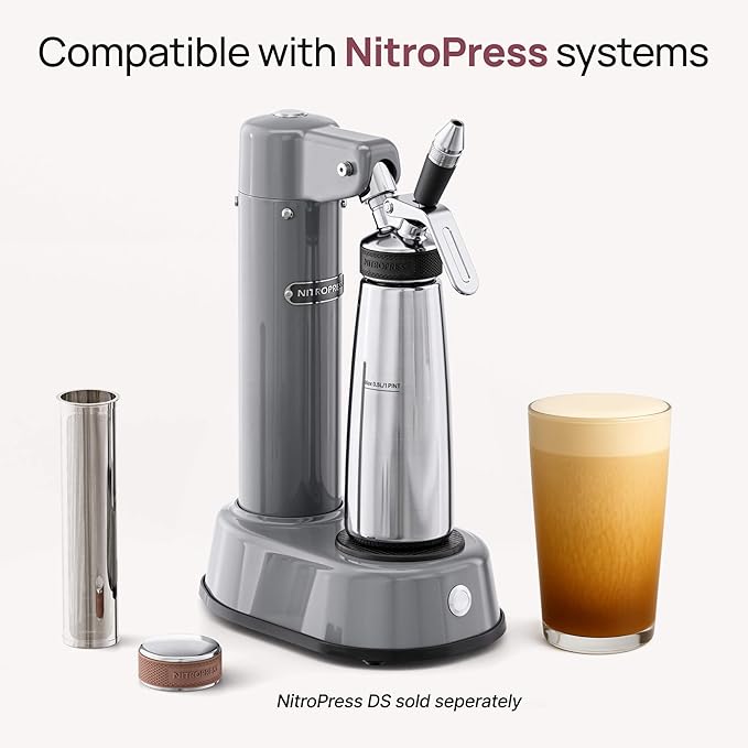 NitroPress Cold Brew Coffee Maker – Stainless Steel Home Brew Kit for Coffee and Tea with 200 Micron Filter Basket and Storage Cap - Perfect for Cold Brew at Home - Gift for Coffee Lovers