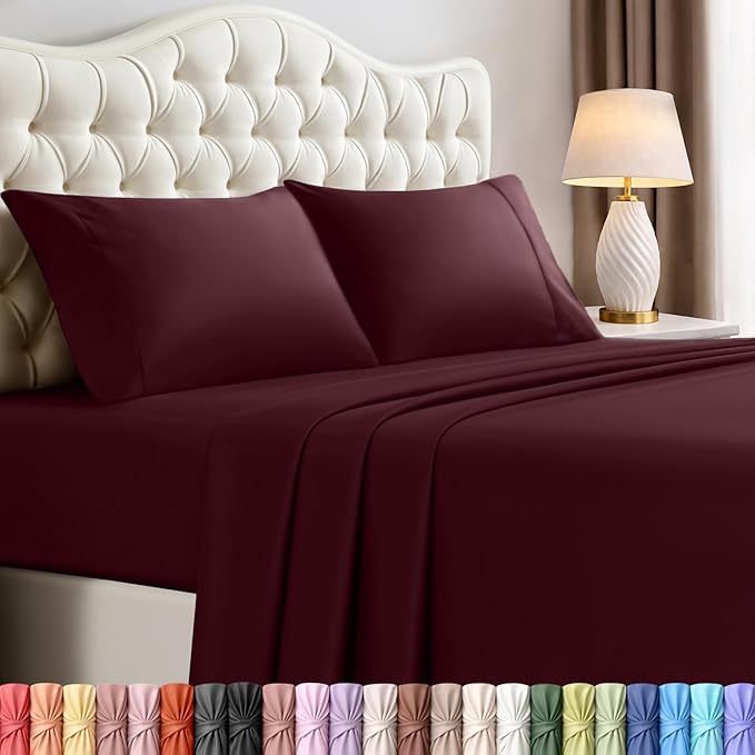 Utopia Bedding Full Size Sheet Set – 4 Piece Bed Sheets, Soft and Breathable Microfiber, Includes 1 Fitted Sheet, 1 Flat Sheet and 2 Pillowcases – Oeko Tex (Burgundy)