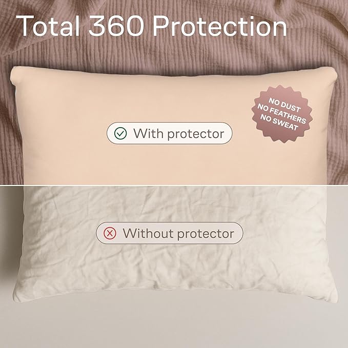 Ultra Soft Pillow Protectors with Zipper King Size - Set of 4 Breathable Pillow Covers - 100% Protection Against Stains, Dust & Dirt - Machine Washable (Beige)