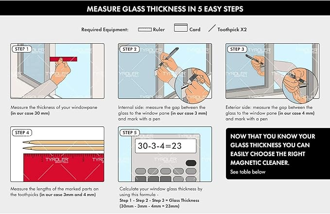 Tyroler Glider D-3 Outside Magnetic Window Cleaner Tool | Double Sided Outside Windows Cleaner Fits Only 0.8"-1.1" Single/Double Glazed Windows Thickness | Magnet Window Cleaners Tool