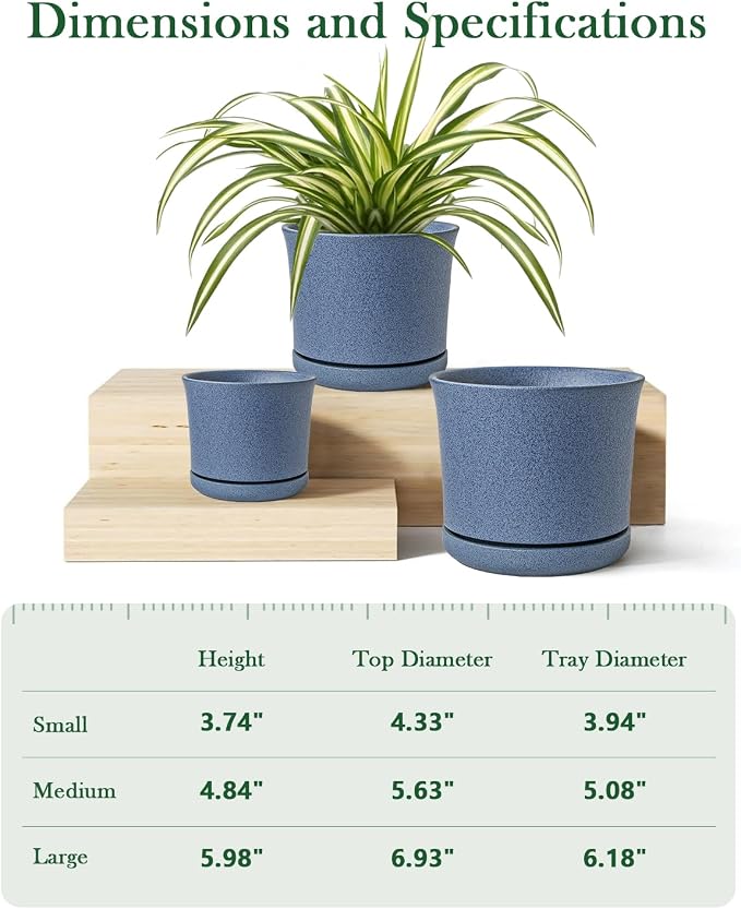 Ceramic Plant Pots Set of 3, 4.3"/5.6"/6.9" Indoor Plant Pots with Drainage Hole and Attached Saucer, Modern Ceramic Planters for Indoor Plants, Succulents, Herbs, Matte Blue Flower Pots