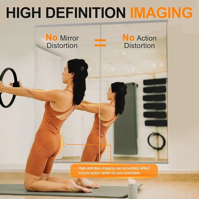 Delma Home Gym Mirror, 60''x25''x2PCS Silver | Large Full Body, Tempered Glass Frameless, Wall-Mounted, For Gym, Yoga, Garage, Bedroom, Bathroom