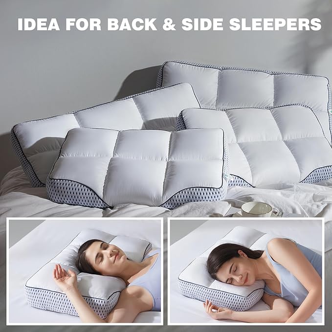 Glaciman Firm Shredded Memory Foam Bed Pillows, Ergonomic Neck and Shoulder Support for Back and Side Sleepers, Machine Washable, Breathable Mesh Gusset, Queen 15 x 25 x 4 Inch, Pack of 2
