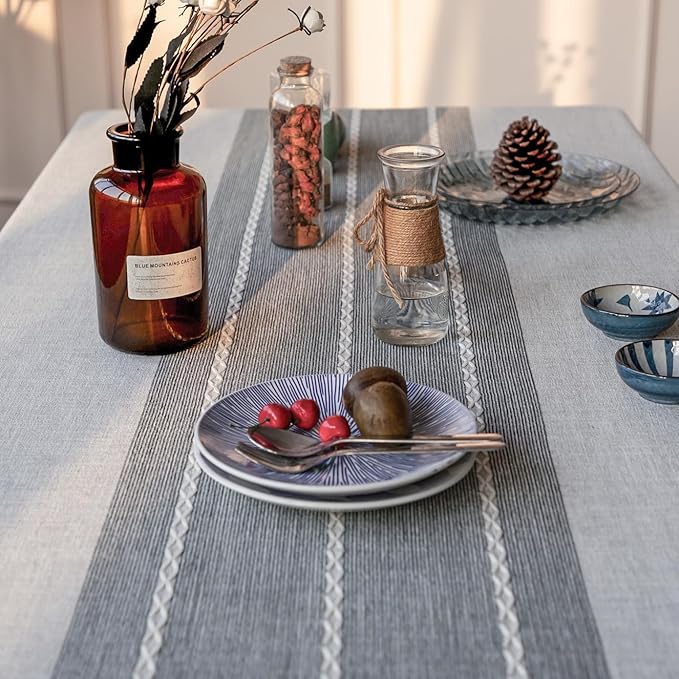 Deep Dream Tablecloth, Embroidered Waterproof Table Cloth Cotton Linen Wrinkle Free Anti-Fading Tablecloths Dust-Proof Table Cover for Kitchen Dinning Party Christmas, 55 x 102 Inch - New Gray