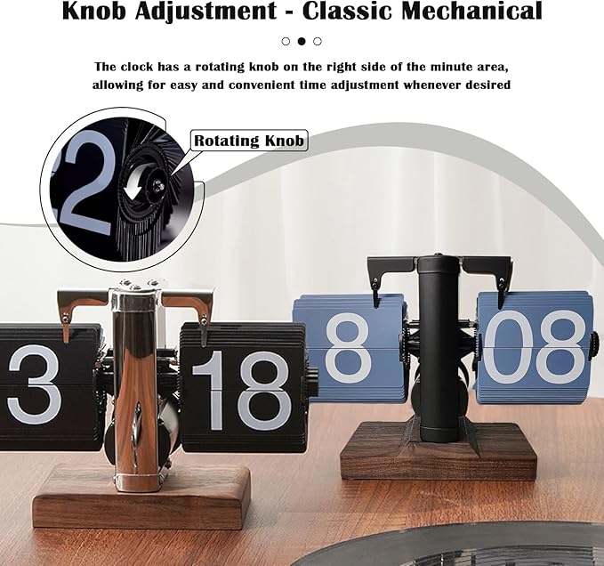 VBESTLIFE Retro Digital Flip Down Clock, Battery Powered Internal Gear Operated Clock, Classic Mechanical, Black Walnut Base, for Home & Office Decor (Blue)