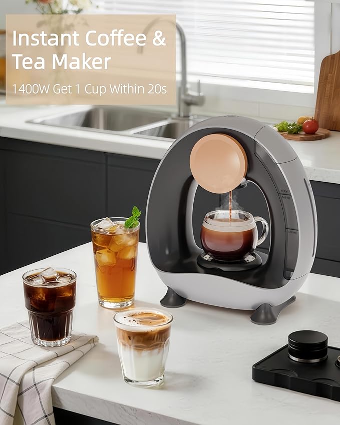 3 in 1 Single Serve Coffee Maker for K Cup, Ground and Tea Leaves, Grey Mini K Cup Coffee Brewer with One Button Operation,1400W 20s Fast Heating,Small Spaces for Bedroom/Dorms/Office/Kitchen