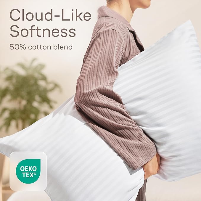 Ultra Soft Pillow Protectors with Zipper Standard Size - Set of 8 Breathable Pillow Covers - 100% Protection Against Stains, Dust & Dirt - Machine Washable (Dark White)