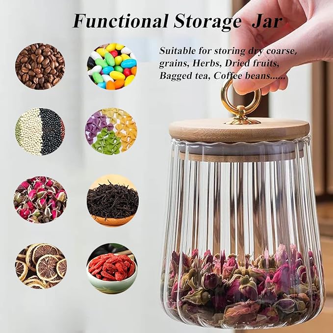 Viovian 22 OZ Glass Storage Jar with Lid and Spoon Clear Coffee Canister Cute Decorative Glass Sugar Container for Food Sugar Tea 650ml