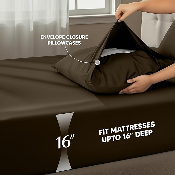 Utopia Bedding King Size Sheet Set – 4 Piece Bed Sheets, Soft and Breathable Microfiber, Includes 1 Fitted Sheet, 1 Flat Sheet and 2 Pillowcases – Oeko Tex (Brown)