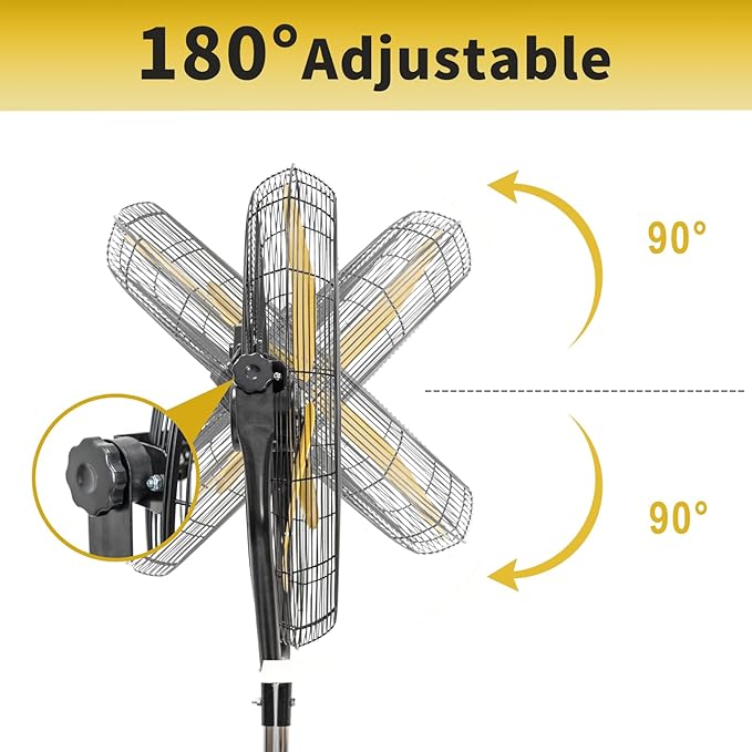 HiCFM 30 inch Tilting Pedestal Fan, 3-Speed 7600 CFM High Velocity Stand Up Fan with 1/3 Powerful Motor for Commercial Industrial Warehouse Gym Garage - UL Safety Listed