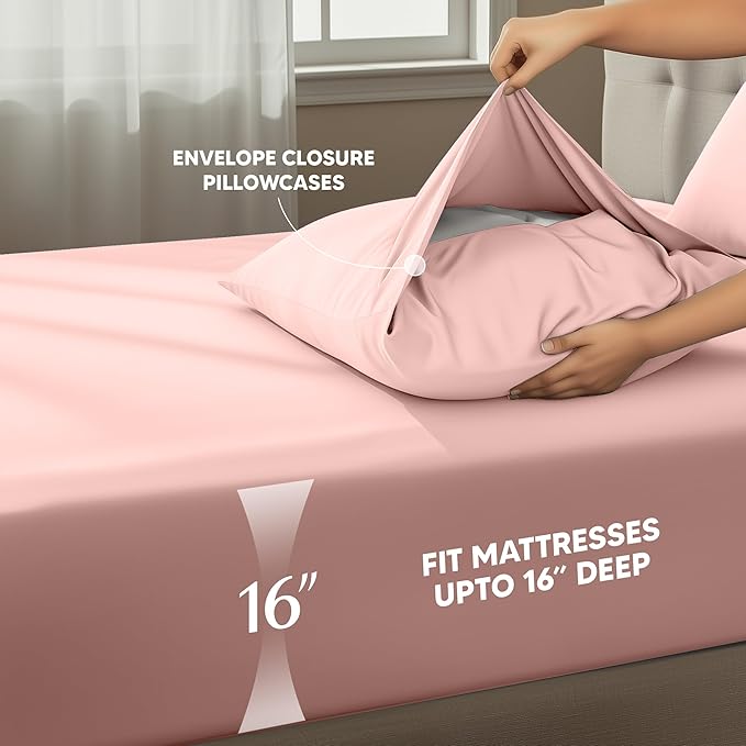 Utopia Bedding Queen Size Sheet Set – 4 Piece Bed Sheets, Soft and Breathable Microfiber, Includes 1 Fitted Sheet, 1 Flat Sheet and 2 Pillowcases – Oeko Tex (Tea Pink)