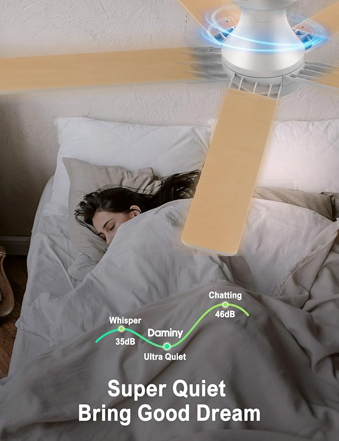 DAMINY 52 inch White Ceiling Fans with Lights,5 Blades,6CCT, Low Profile,Remote Control,for Bedroom, Kitchen,Living Room,Indoor/Outdoor Use,Flush Mount