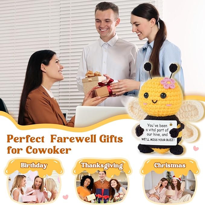 Farewell Gifts for Coworkers, Coworker Leaving Gifts for Women, Coworker Going Away Goodbye Presents for Boss Friends Employees, Retirement Gift for Women - Crochet Bee Affirmation Support Desk Decor
