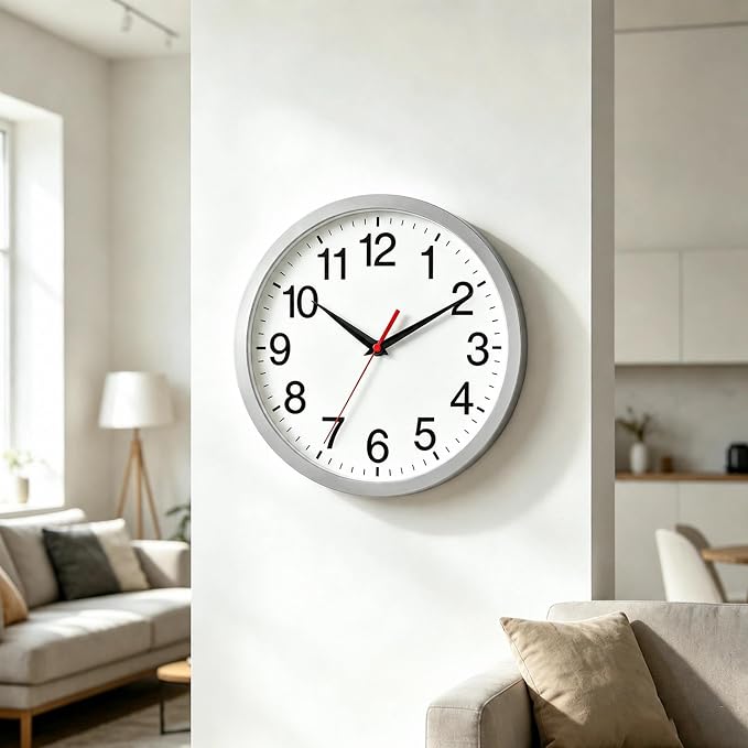 Rohioue Wall Clock Modern 8 Inch Battery Operated Silent Non Ticking Small Analog Clock Decorative for Living Room Office Home Bedroom Kitchen Bathroom(Silver)