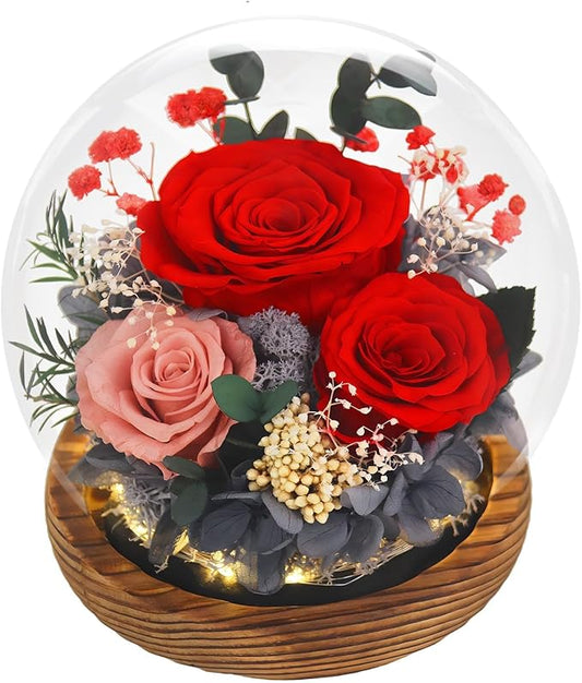 Gifts for Mom Grandmas Birthday Gifts for Women Flowers for Delivery Prime Preserved Fresh Flowers in Glass Dome Forever Real Eternal Roses Mother Days Anniversary for Sister Daughter Wife Girlfriend