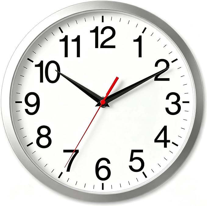 Rohioue Wall Clock Modern 8 Inch Battery Operated Silent Non Ticking Small Analog Clock Decorative for Living Room Office Home Bedroom Kitchen Bathroom(Silver)