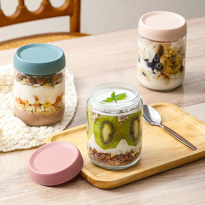 Glass Jars with Plastic Lids [Set of 6], Canisters with Airtight, Glass Food Storage Containers for Coffee, Sugar,Tea, Candies, Cookies