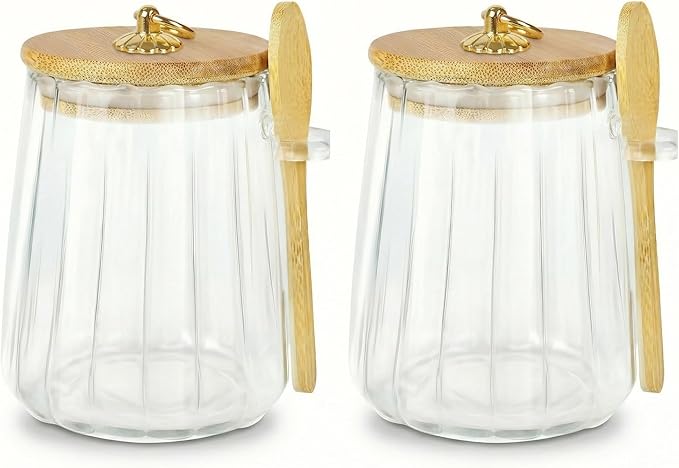 2 Pack Sugar Jar with Lid and Spoon,24oz Large Glass Spice Jars for Coffee Bar Decor Accessories Food Storage Containers Home Essentials