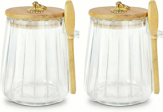 2 Pack Sugar Jar with Lid and Spoon,24oz Large Glass Spice Jars for Coffee Bar Decor Accessories Food Storage Containers Home Essentials
