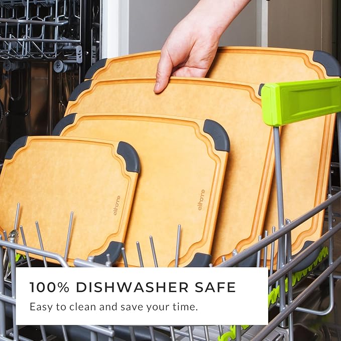 Elihome Essential Series 3-in-1 Cutting Board Set, Knife Friendly, Dishwasher Safe, Juice Groove, Reversible, Non-Porous, Eco-Friendly, Set of 3