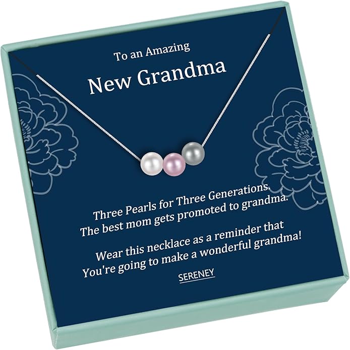 Sereney S925 Sterling Silver Grandma Necklace as Mothers Day Gifts for New Grandma, 3 Circles Grandmother Granddaughter Jewelry for Mom Nana, 3 Sterling Silver Pearl Jewelry as New Grandmother Gifts