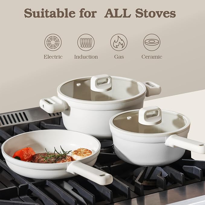 SENSARTE Ceramic Pots and Pans Set Nonstick, 20Pcs Cookware Set, White | Non Stick Ceramic Coating, Non-toxic Healthy Kitchen Cooking Set, Induction Compatible, Dishwasher Safe, PFAS/PTFE/PFOA Free