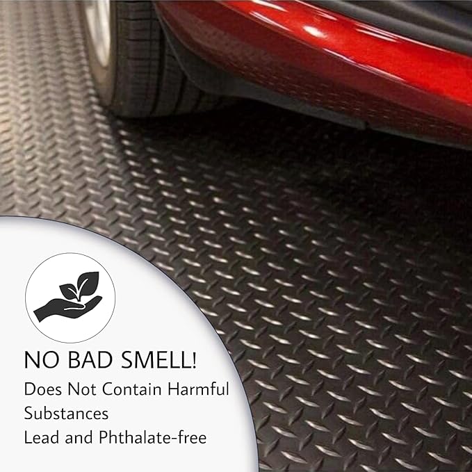 SEAL 5 x 10 FT Premium Garage Floor Mat, Solid 2.8mm Thick Lay-Flat Black Commercial Grade Heavy Duty Parking Mat for Garage Floor, Golf Cart, Water/Stain Resistant Runner (Embossed Diamond Plate)