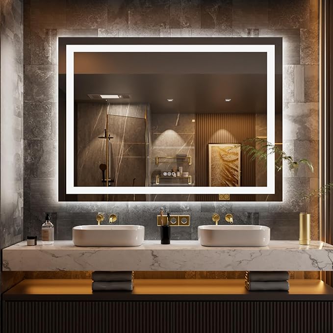 LOAAO 44"X60" LED Bathroom Mirror with Lights, Anti-Fog, Dimmable, Backlit + Front Lit, Lighted Bathroom Vanity Mirror for Wall, Memory Function, Tempered Glass, Safe to Use, ETL Listed