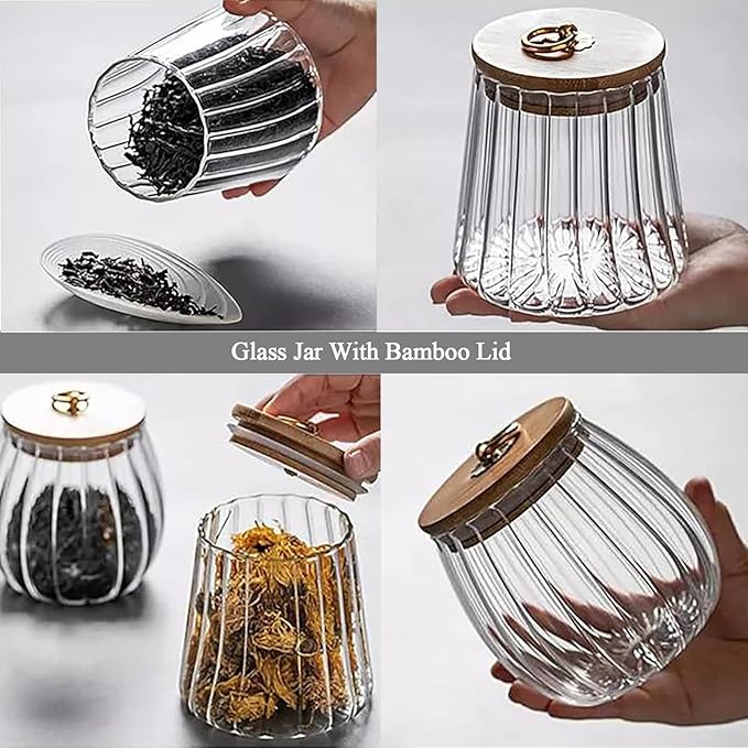 Viovian 22 & 25 FL OZ | Glass Storage Jars with Bamboo Lids Sugar Coffee Containers Set of 2 Clear Decorative Jar Canister for Foods Cookie Candy Nuts Snacks
