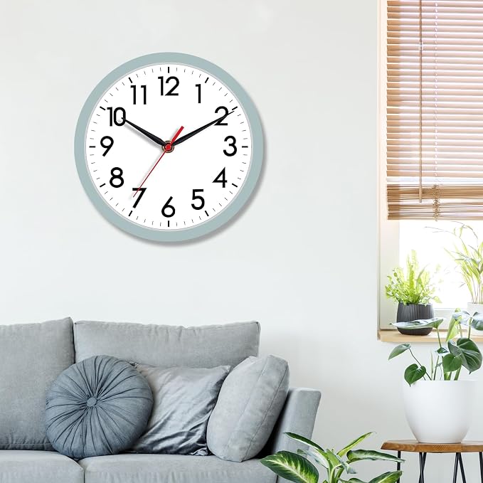 AKCISOT 8 Inch Wall Clock, Battery Operated Analog Clock, Silent Non-Ticking, Ideal for Bedroom, Bathroom, Kitchen, Office and School, Blue Gray
