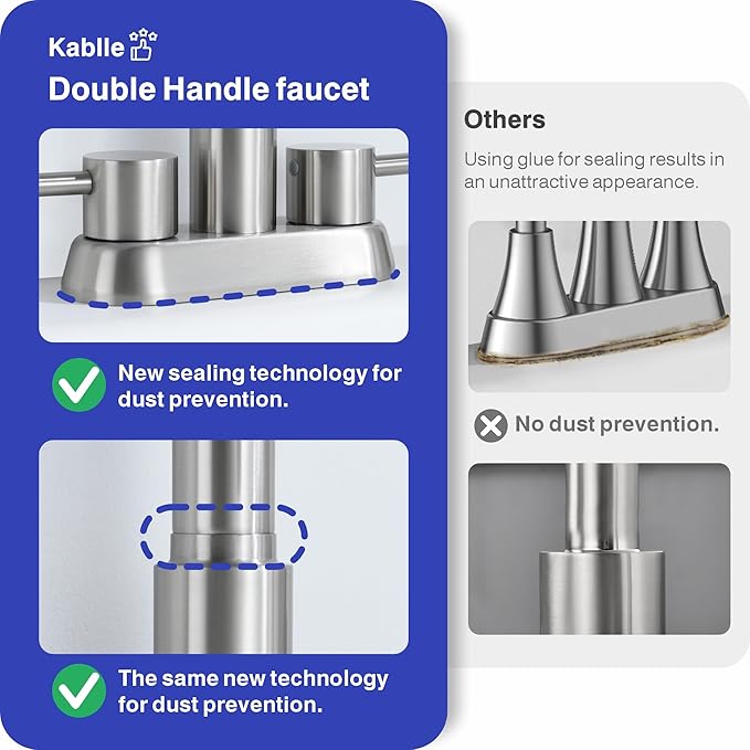 Kablle Bathroom Faucet with Pull Down Sprayer 3 Holes, Brushed Nickel 4 inch 2 Handles Centerset Laundry Bar Basin Pull Out Bathroom Sink Faucet with Pop-Up Drain, KBL-6002BN