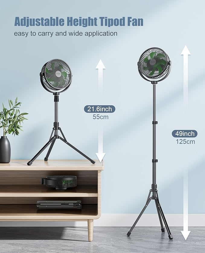 Comoistar 10000 mAh Pedestal Fan with 8.5'' Frame, 4- Speeds Standing Fan Adjustable Height, Portable Desk Fan, Max 37 H, Rechargeable Floor Fan, Included A Hook, Quiet for Home, Office, Outdoor