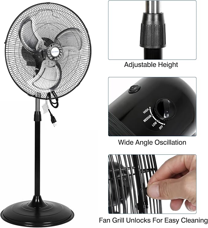 BILT HARD 3850 CFM 18" High Velocity Pedestal Oscillating Fan, 3-Speed Industrial Standing Fan with Aluminum Blades, Heavy Duty Metal Shop Fan for Commercial, Residential, and Garage, 2 Pack