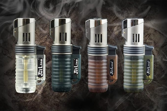 Jetline Pocket Torch Single Flame (4PK) - Extra Larger Burner Jet Flame Cigar Lighter with Easy Flame Adjust