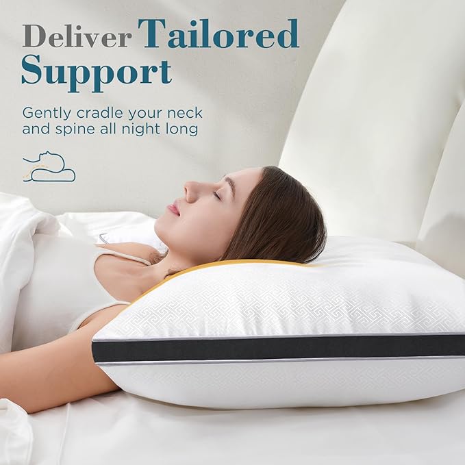viewstar Bed Pillows Standard Sizes Set of 2, Hotel Quality Cooling Down Alternative Gusseted Pillows for Side, Back, or Stomach Sleepers, Black