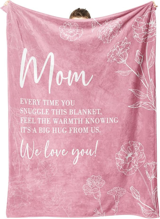 GiltGlimmer Gifts for Mom Mothers Day, Mom Birthday Gifts Blanket, Moms Gift for Women from Daughter Son, We Love You Present for Mother Mommy Christmas 60" x 50", Pink