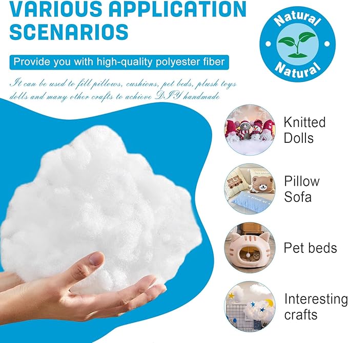 BUTUZE 250g/8.8oz Polyfill Stuffing Fiber Fill, (2.1oz-4.4lb) White Premium Fiberfill Stuffing for Craft, High Resilience Crochet Stuffing, Stuffing for Stuffed Animals, Cotton Batting, Recyclable