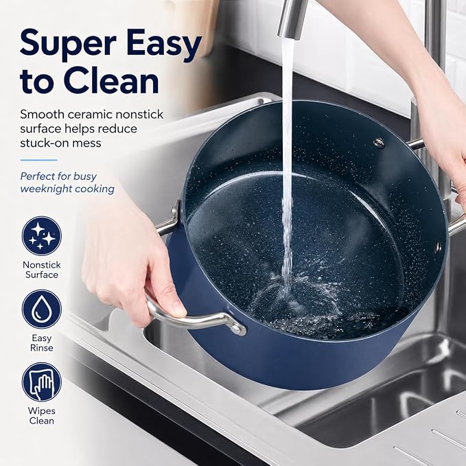 MICHELANGELO 6 Qt Ceramic Nonstick Stock Pot with Lid, Induction Ready | Ceramic nonstick coating | Stay-cool handles | Ideal for soups, pasta, stews and family meals