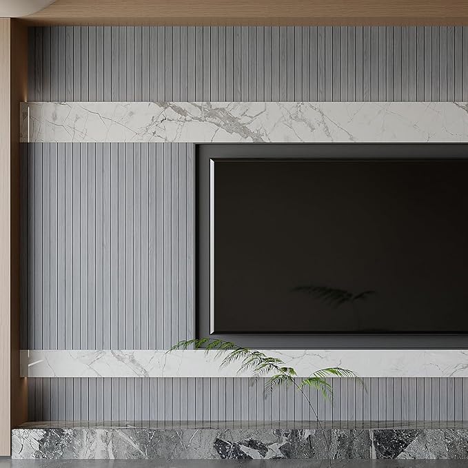 Yutianli PVC Slat Wall Panel Peel and Stick 236"x 15.7" Faux Wood Slat Panel Artificial Oak Wood Grain Self-Adhesive Soundproof 3D Wall Panel for Walls and Ceilings
