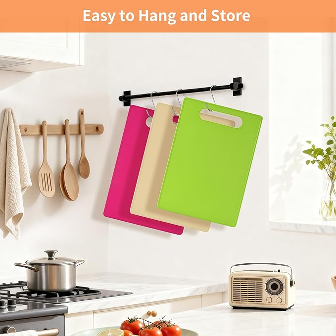 Luckyiren Kitchen Cutting Board Set of 6, Plastic Cutting Boards with Easy Grip Handle for Kitchen Cooking, Non Slip Cutting Mat Pad for Meat, Fruit, Vegetables, 12 Inch by 8 Inch