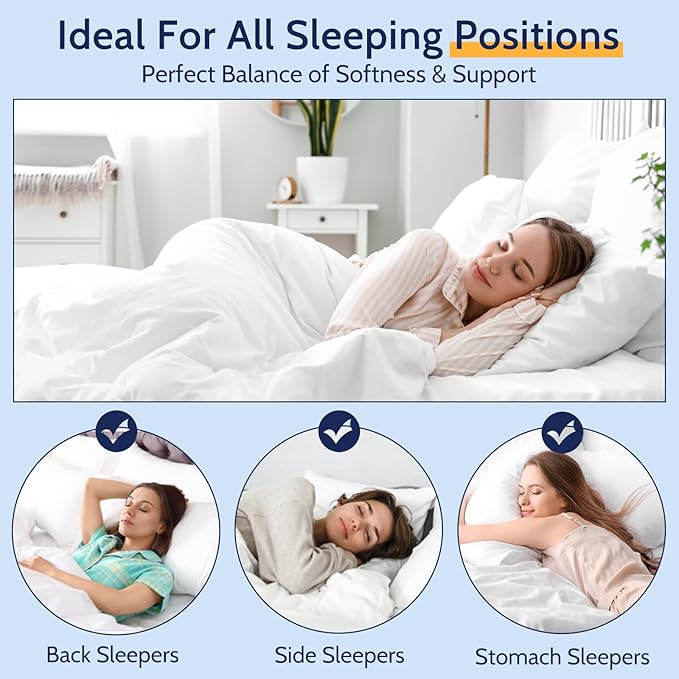ROUMEA Pillows Queen Size Set of 2, Bed Pillows for Sleeping 2 Pack, Luxury Hotel Quality, Supportive Queen Pillows with Soft Down Alternative for Back Stomach Side Sleepers, Machine Washable