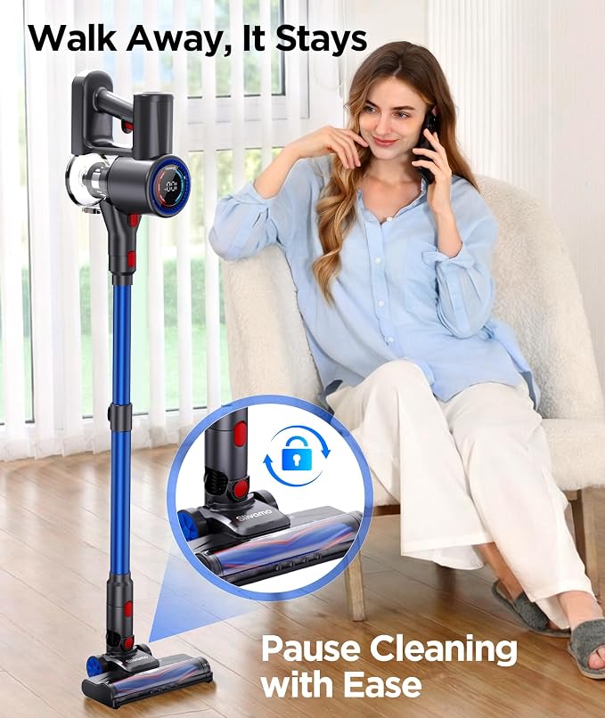 S10 Cordless Vacuum Cleaner, 40KPA/500W/45Mins, LED Display | 8-in-1 Lightweight Stick Vacuum Cleaners for Home with Green LED Light, 6-Stages Filtration, Self-Standing Design, Blue